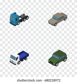 Isometric Car Set Of Armored, Lorry, Truck And Other Vector Objects. Also Includes Car, Motor, Auto Elements.