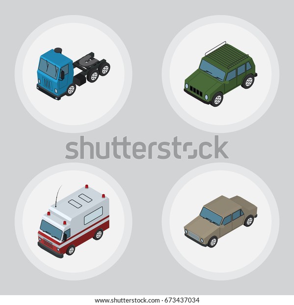 Isometric Car Set Of\
Auto, Armored, Truck And Other Vector Objects. Also Includes Sedan,\
Suv, Auto Elements.