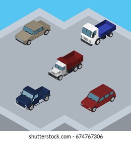 Isometric Car Set Of Car, Auto, Suv And Other Vector Objects. Also Includes Transport, Sedan, Lorry Elements.