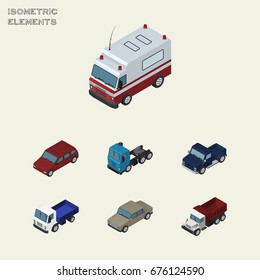 Isometric Car Set Of Auto, Suv, Truck And Other Vector Objects. Also Includes Suv, Car, Lorry Elements.