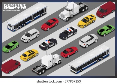 Isometric car set . City transport. Set of different vehicles for Your uses.