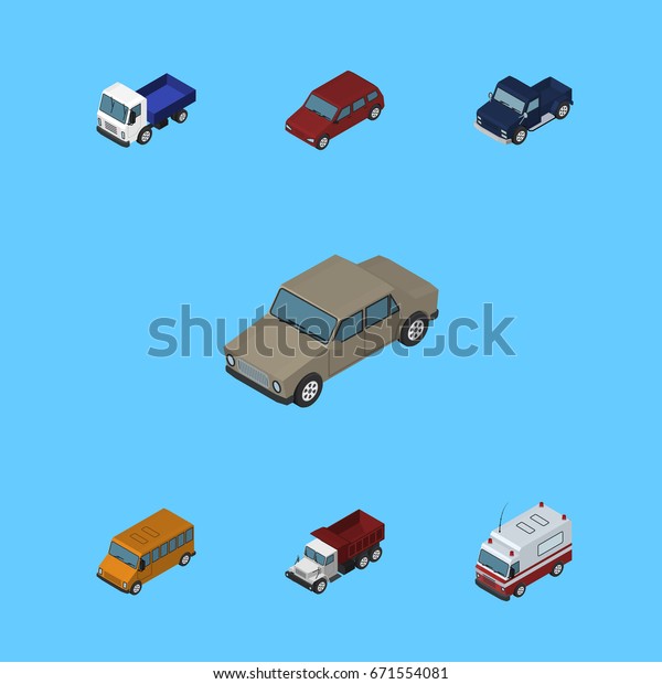 Isometric Car Set\
Of Freight, Auto, Lorry And Other Vector Objects. Also Includes\
Truck, Freight, Suv\
Elements.