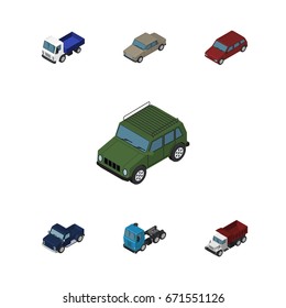 Isometric Car Set Of Lorry, Car, Truck And Other Vector Objects. Also Includes Sedan, Drive, Lorry Elements.