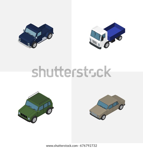 Isometric Car Set Of\
Suv, Auto, Lorry And Other Vector Objects. Also Includes Truck,\
Sedan, Transport\
Elements.