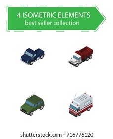 Isometric Car Set Of Suv, Freight, Armored And Other Vector Objects. Also Includes Freight, Armored, Car Elements.