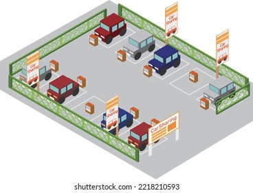 Isometric Car Share Parking Lot