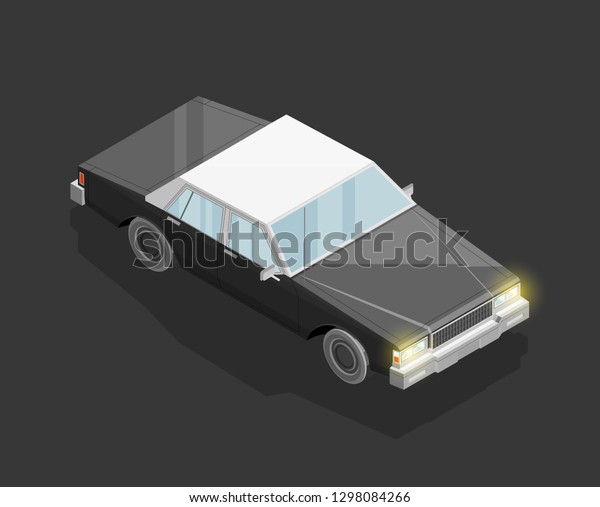 Isometric car sharing banner. Auto transportation\
route map, Fast automobile logistic 3d transport, vector isometry\
city old auto car, infographic classic vehicle. Low poly style car\
vehicle model