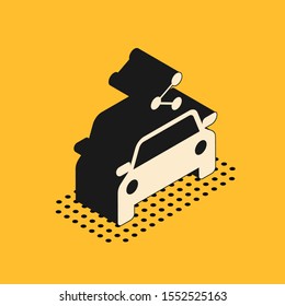 Isometric Car sharing icon isolated on yellow background. Carsharing sign. Transport renting service concept.  Vector Illustration