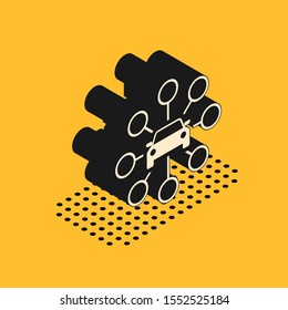 Isometric Car sharing icon isolated on yellow background. Carsharing sign. Transport renting service concept.  Vector Illustration