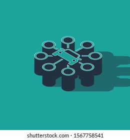 Isometric Car sharing icon isolated on green background. Carsharing sign. Transport renting service concept.  Vector Illustration