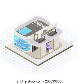 Isometric Car Showroom Vector Illustration