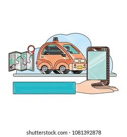 isometric car and smartphone with gps application