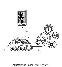 isometric car and smartphone with gps application