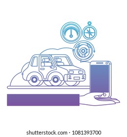 isometric car and smartphone with gps application