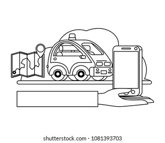 isometric car and smartphone with gps application