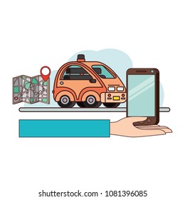 isometric car and smartphone with gps application