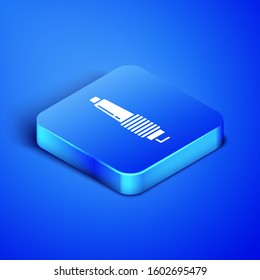 Isometric Car spark plug icon isolated on blue background. Car electric candle. Blue square button. Vector Illustration