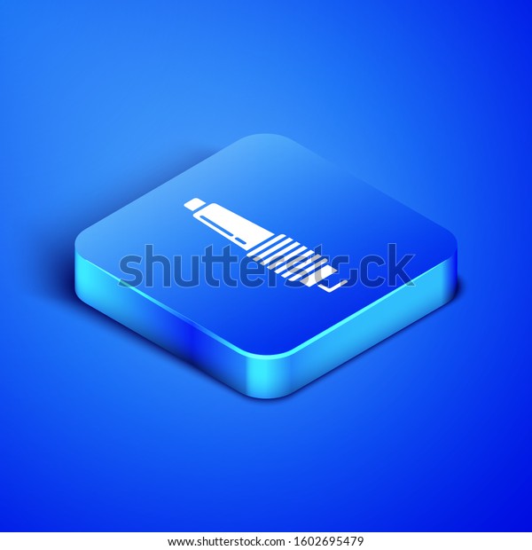 Isometric\
Car spark plug icon isolated on blue background. Car electric\
candle. Blue square button. Vector\
Illustration
