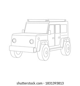 Isometric car thin line. 3d off-road car travel grey and white vector pictogram isolated on white. Summer family travel concept. Vector illustration.