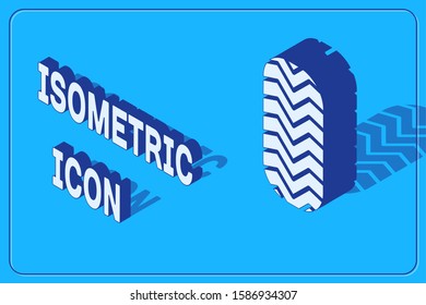 Isometric Car tire icon isolated on blue background.  Vector Illustration