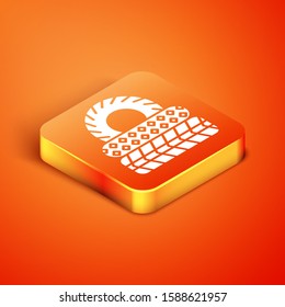 Isometric Car tire icon isolated on orange background.  Vector Illustration