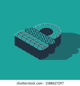 Isometric Car tire icon isolated on green background.  Vector Illustration