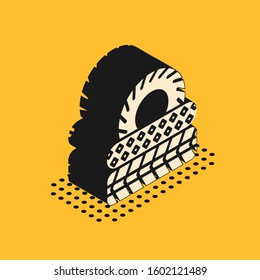 Isometric Car tire icon isolated on yellow background.  Vector Illustration