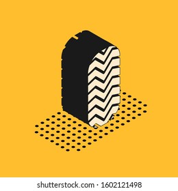 Isometric Car tire icon isolated on yellow background.  Vector Illustration