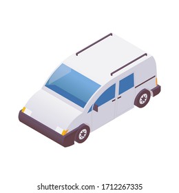 Isometric car van for the delivery of goods, food, mail. White vehicle in 3d