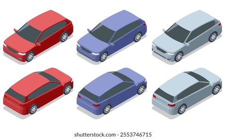 Isometric Car wagon. Auto low Car vector template on white background. Compact crossover, CUV, 5-door station wagon car. Template isolated.