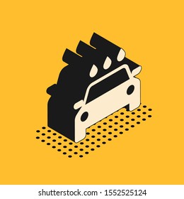 Isometric Car wash icon isolated on yellow background. Carwash service and water cloud icon.  Vector Illustration