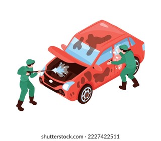 Komposition der Körperreinigung für Autowaschdienstleistungen mit isoliertem Bild von Autowaschen auf weißem Hintergrund, Vektorgrafik
