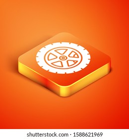 Isometric Car wheel icon isolated on orange background.  Vector Illustration