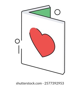 Isometric card with envelope and heart seal, perfect for printable designs, e-cards, and heartfelt Valentine’s Day messages.