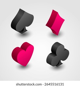 Isometric card suits set with gradient on white