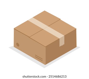 Isometric cardboard box. Carton closed package. Transportation, distribution and logistics, delivery. Warehouse and storage. 3D vector illustration isolated on white background