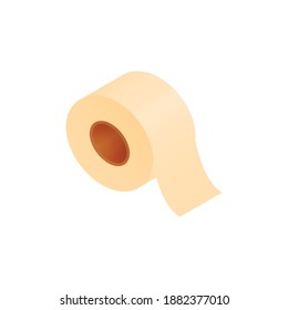 Isometric cardboard box composition with isolated image of sticky tape bobbin vector illustration