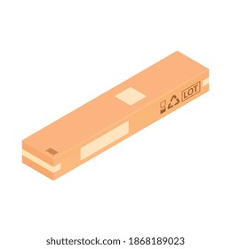 Isometric cardboard box composition with long carton box on blank background vector illustration