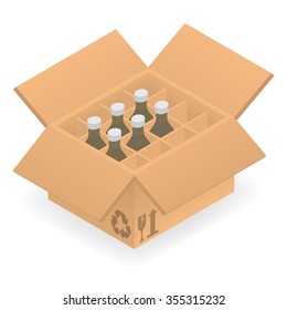 Isometric cardboard box with group bottles