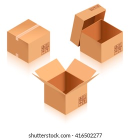 Isometric cardboard box isolated on white. 