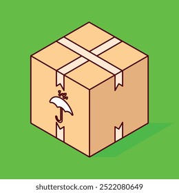 Isometric Cardboard Box with Keep Dry Tag on Isolated Background ready to print
