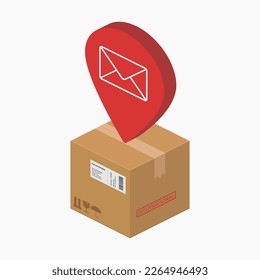 isometrische Kartonverpackungen Paket detaillierte Pin Icon Vektorgrafik