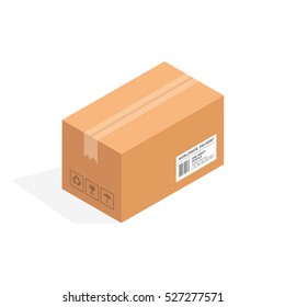 Isometric cardboard box packaging isolated, vector illustration design