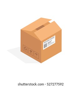 Isometric cardboard box packaging isolated, vector illustration design