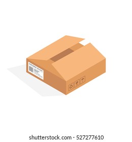 Isometric cardboard box packaging isolated, vector illustration design