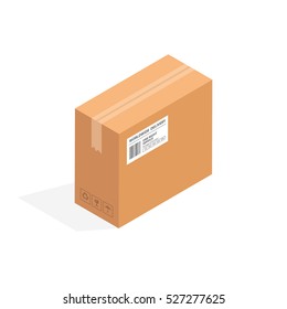Isometric cardboard box packaging isolated, vector illustration design
