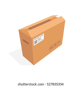 Isometric cardboard box packaging isolated, vector illustration design