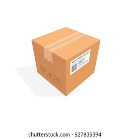 Isometric cardboard box packaging isolated, vector illustration design