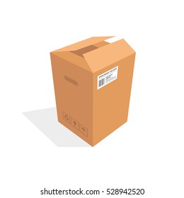 Isometric cardboard box packaging isolated, vector illustration design