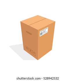 Isometric cardboard box packaging isolated, vector illustration design